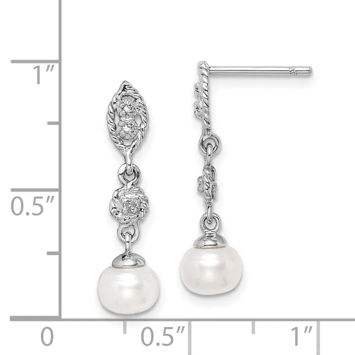 Earrings Goldia Sterling Silver Rhodium 6mm FW Cultured Pearl u0026 Diamond Post Ear