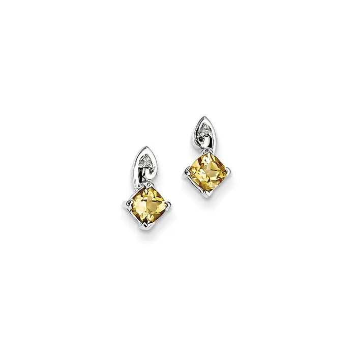 Earrings Goldia Sterling Silver Rhodium Plated Diamond Citrine Post Earrings Earrings Goldia Sterling Silver Rhodium Plated Diamond Citrine Post Earrings