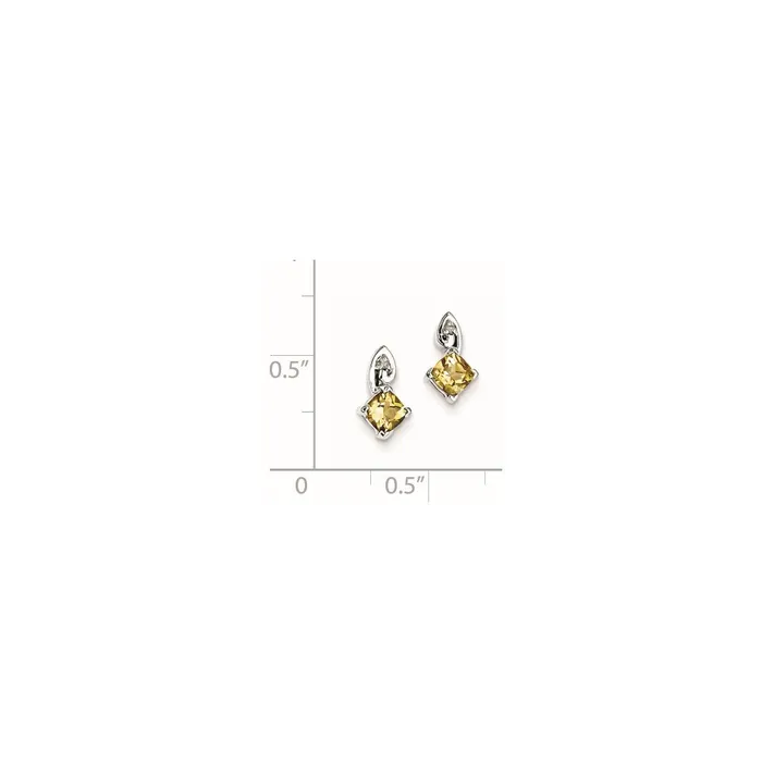 Earrings Goldia Sterling Silver Rhodium Plated Diamond Citrine Post Earrings