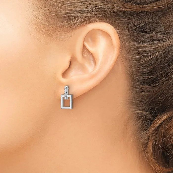Earrings Goldia White Ice Sterling Silver Rhodiumplated Diamond Open Square Dangle Earrings