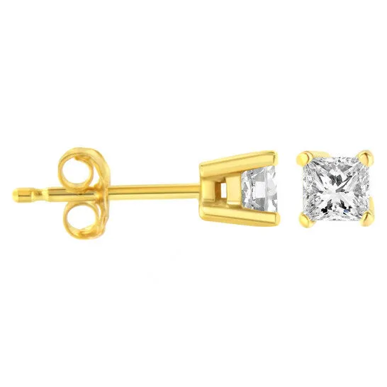 Earrings JMS always Original AGS Certified 14k Yellow Gold 14 cttw 4Prong Set PrincessCut Solitaire Diamond Push Back Stud Earrings GH Color SI2I1 Clarity