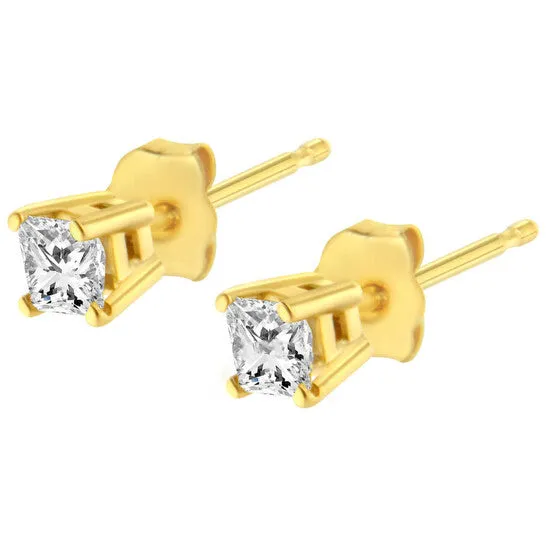 Earrings JMS always Original AGS Certified 14k Yellow Gold 14 cttw 4Prong Set PrincessCut Solitaire Diamond Push Back Stud Earrings GH Color SI2I1 Clarity