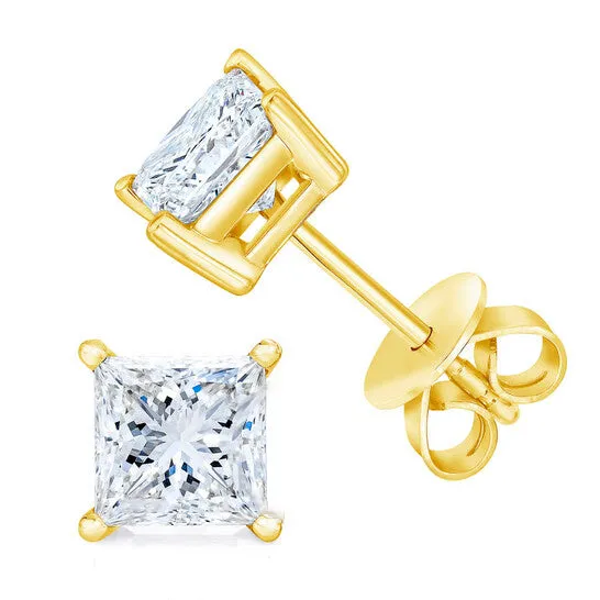 Earrings JMS always Original AGS Certified 14k Yellow Gold 14 cttw 4Prong Set PrincessCut Solitaire Diamond Push Back Stud Earrings JK Color SI2I1 Clarity Earrings JMS always Original AGS Certified 14k Yellow Gold 14 cttw 4Prong Set PrincessCut Solitaire Diamond Push Back Stud Earrings JK Color SI2I1 Clarity