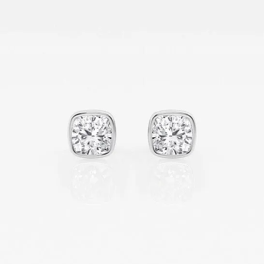 Earrings JMS always Original Brilliant Diamond 14KT White Gold 1 cttw CushionCut Lab Grown Diamond Bezel Set Solitaire Stud Earrings for Women GVSSI