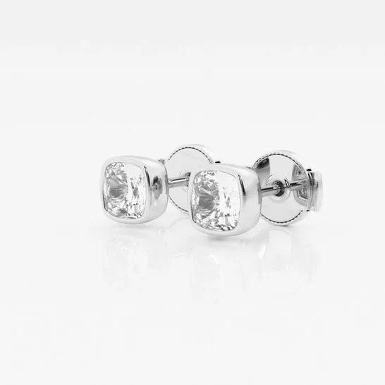 Earrings JMS always Original Brilliant Diamond 14KT White Gold 1 cttw CushionCut Lab Grown Diamond Bezel Set Solitaire Stud Earrings for Women GVSSI Earrings JMS always Original Brilliant Diamond 14KT White Gold 1 cttw CushionCut Lab Grown Diamond Bezel Set Solitaire Stud Earrings for Women GVSSI