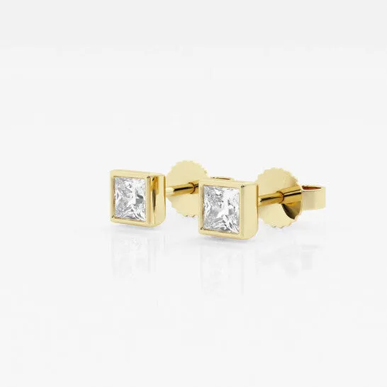 Earrings JMS always Original Brilliant Diamond 14KT Yellow Gold 12 cttw PrincessCut Lab Grown Diamond Bezel Set Solitaire Stud Earrings for Women GVSSI Earrings JMS always Original Brilliant Diamond 14KT Yellow Gold 12 cttw PrincessCut Lab Grown Diamond Bezel Set Solitaire Stud Earrings for Women GVSSI