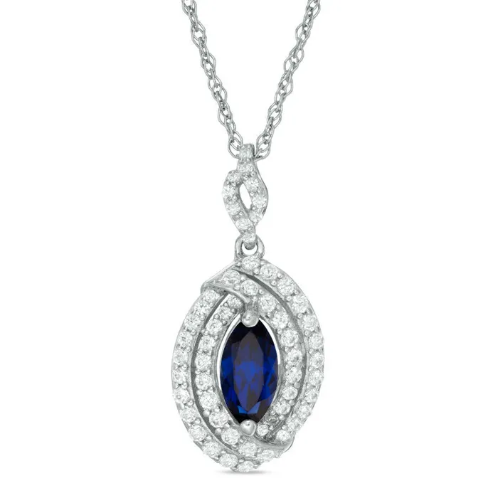 Earrings Marquise LabCreated Blue and White Sapphire Double Swirl Frame Drop Pendant in Sterling Silver Goldia Earrings Marquise LabCreated Blue and White Sapphire Double Swirl Frame Drop Pendant in Sterling Silver Goldia