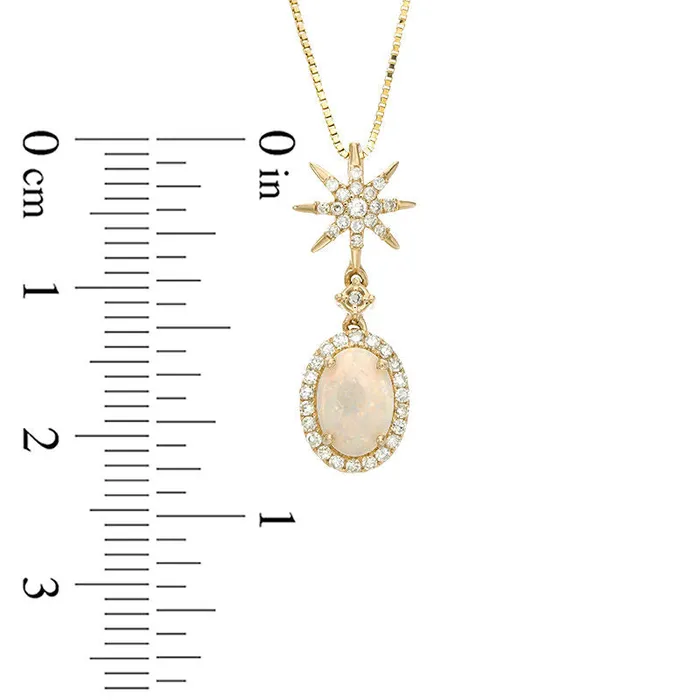 Earrings Oval Opal and 017 CT TW Natural Diamond Frame Starburst Drop Pendant in 10K Yellow Gold Goldia Earrings Oval Opal and 017 CT TW Natural Diamond Frame Starburst Drop Pendant in 10K Yellow Gold Goldia