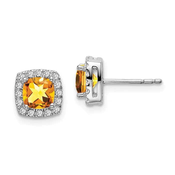 Earrings Solid 14k White Gold Cushion Simulated Citrine and CZ Halo Earrings Goldia Earrings Solid 14k White Gold Cushion Simulated Citrine and CZ Halo Earrings Goldia