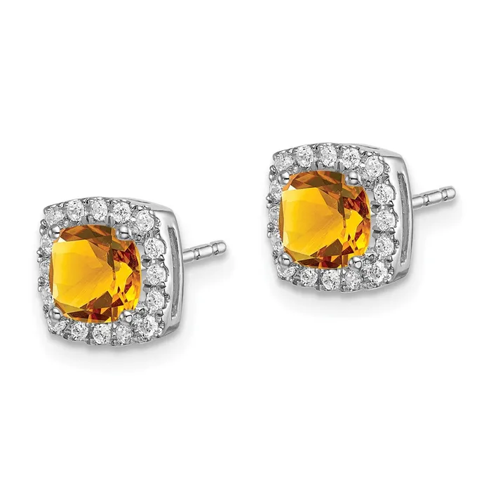 Earrings Solid 14k White Gold Cushion Simulated Citrine and CZ Halo Earrings Goldia Earrings Solid 14k White Gold Cushion Simulated Citrine and CZ Halo Earrings Goldia