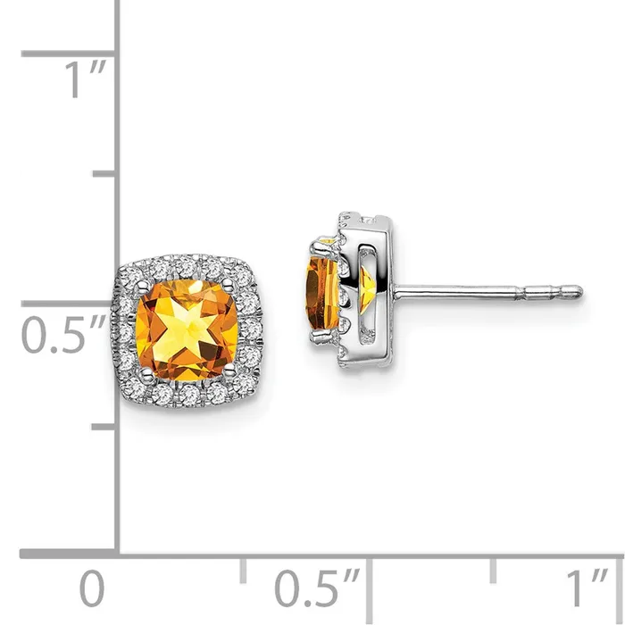 Earrings Solid 14k White Gold Cushion Simulated Citrine and CZ Halo Earrings Goldia Earrings Solid 14k White Gold Cushion Simulated Citrine and CZ Halo Earrings Goldia