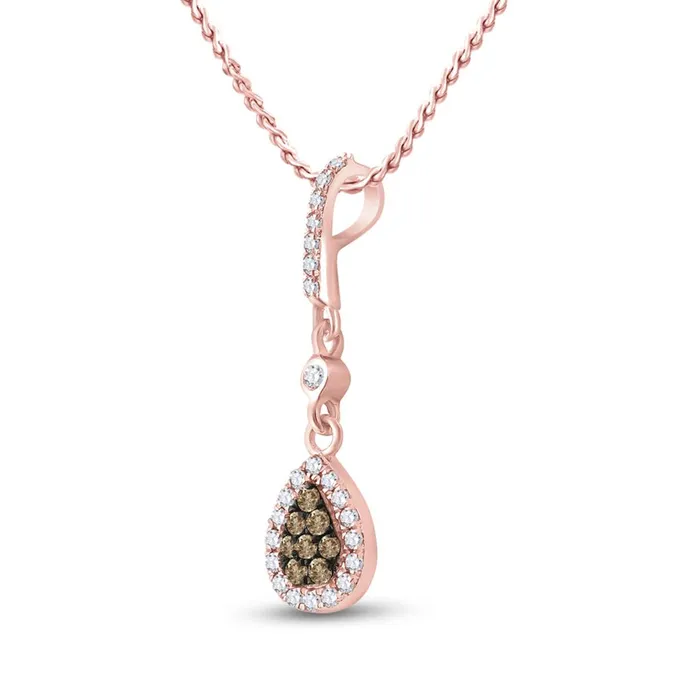 gndatlanta 10k Rose Gold Round Brown Diamond Teardrop Pendant 13 Cttw Necklaces