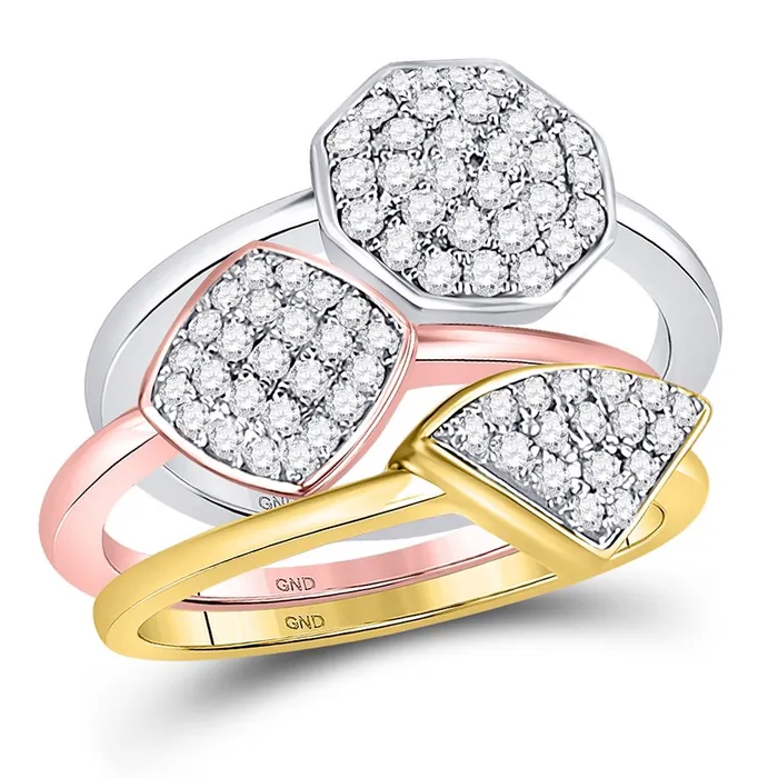 gndatlanta 10k TriTone Gold Round Diamond Stackable Ring 3Piece Set 34 Cttw Rings gndatlanta 10k TriTone Gold Round Diamond Stackable Ring 3Piece Set 34 Cttw Rings