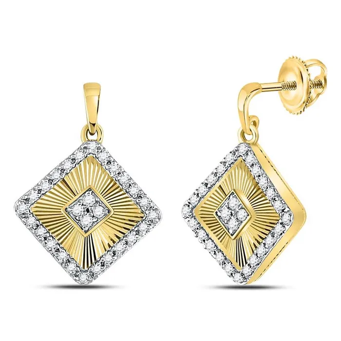 gndatlanta 10k Yellow Gold Round Diamond Diagonal Square Dangle Earrings 15 Cttw Earrings