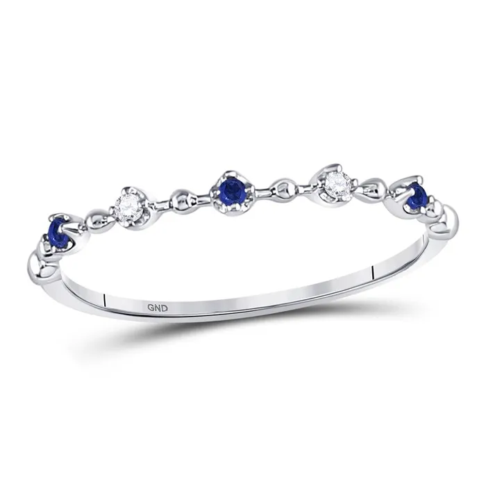 gndatlanta 14k White Gold Round Blue Sapphire Diamond Beaded Stackable Band Ring 120 Cttw Rings gndatlanta 14k White Gold Round Blue Sapphire Diamond Beaded Stackable Band Ring 120 Cttw Rings