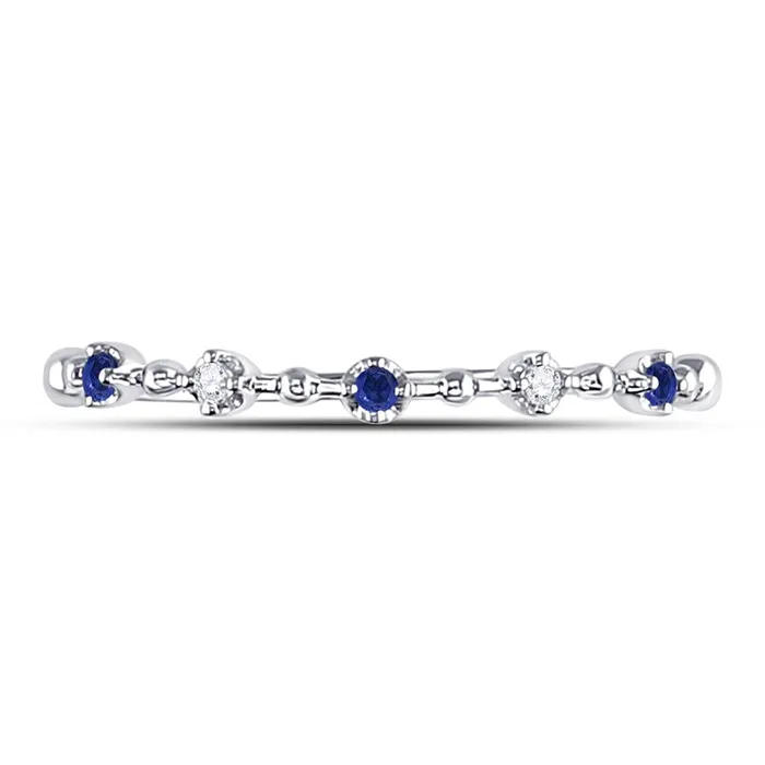 gndatlanta 14k White Gold Round Blue Sapphire Diamond Beaded Stackable Band Ring 120 Cttw Rings
