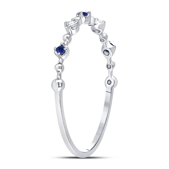 gndatlanta 14k White Gold Round Blue Sapphire Diamond Beaded Stackable Band Ring 120 Cttw Rings