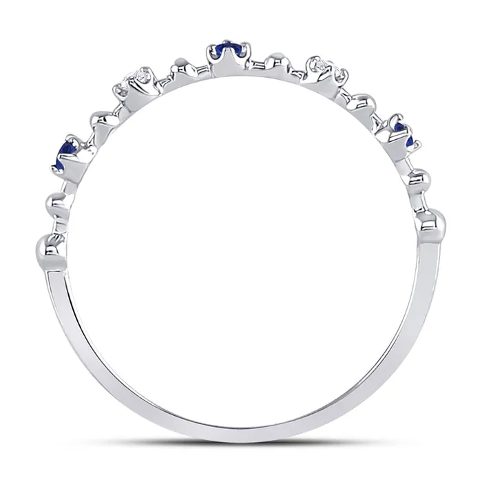 gndatlanta 14k White Gold Round Blue Sapphire Diamond Beaded Stackable Band Ring 120 Cttw Rings