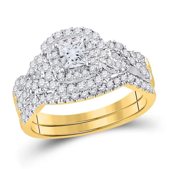 gndatlanta 14k Yellow Gold Princess Diamond Bridal Wedding Ring Set 1 Ctw Certified Rings gndatlanta 14k Yellow Gold Princess Diamond Bridal Wedding Ring Set 1 Ctw Certified Rings