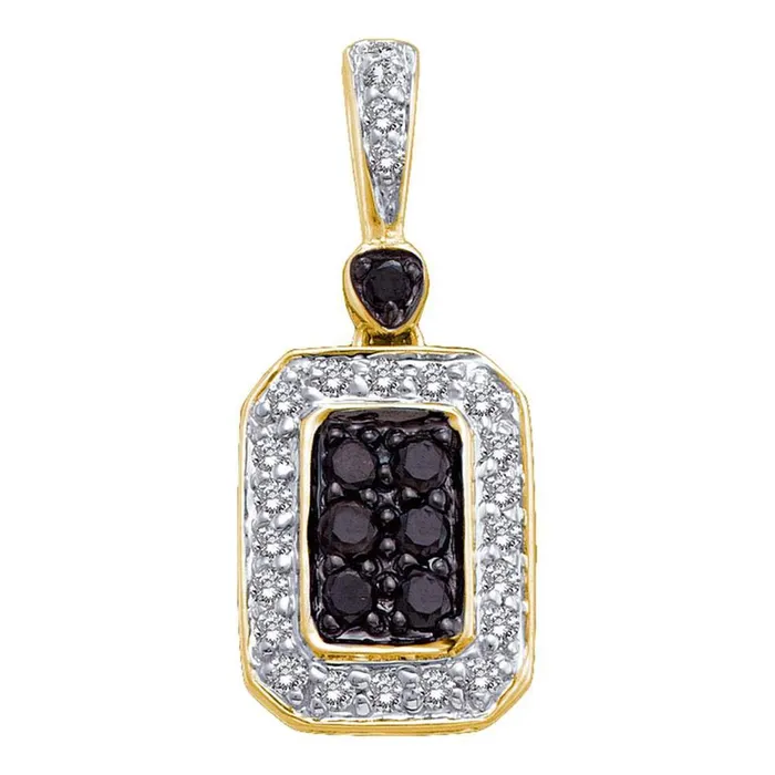 gndatlanta 14k Yellow Gold Round Black Diamond Cluster Pendant 14 Cttw Necklaces gndatlanta 14k Yellow Gold Round Black Diamond Cluster Pendant 14 Cttw Necklaces
