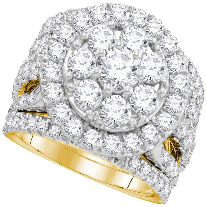 gndatlanta 14k Yellow Gold Round Diamond Certified Halo Bridal Wedding Ring Set 4 Cttw Rings gndatlanta 14k Yellow Gold Round Diamond Certified Halo Bridal Wedding Ring Set 4 Cttw Rings