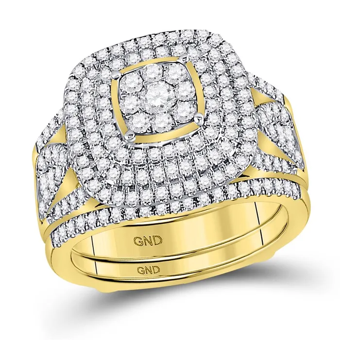 gndatlanta 14k Yellow Gold Round Diamond Cluster Bridal Wedding Ring Set 112 Cttw Rings gndatlanta 14k Yellow Gold Round Diamond Cluster Bridal Wedding Ring Set 112 Cttw Rings