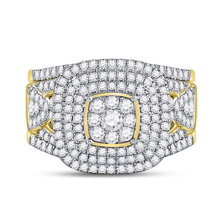 gndatlanta 14k Yellow Gold Round Diamond Cluster Bridal Wedding Ring Set 112 Cttw Rings