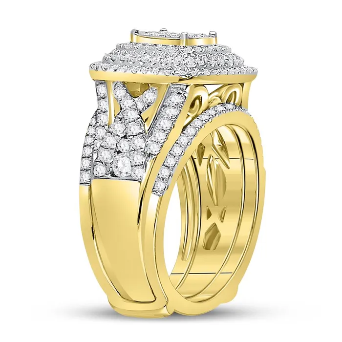 gndatlanta 14k Yellow Gold Round Diamond Cluster Bridal Wedding Ring Set 112 Cttw Rings