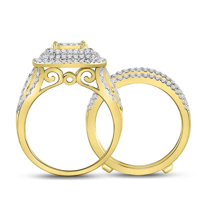 gndatlanta 14k Yellow Gold Round Diamond Cluster Bridal Wedding Ring Set 112 Cttw Rings