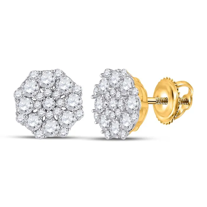gndatlanta 14k Yellow Gold Round Diamond Cluster Earrings 114 Cttw Earrings gndatlanta 14k Yellow Gold Round Diamond Cluster Earrings 114 Cttw Earrings