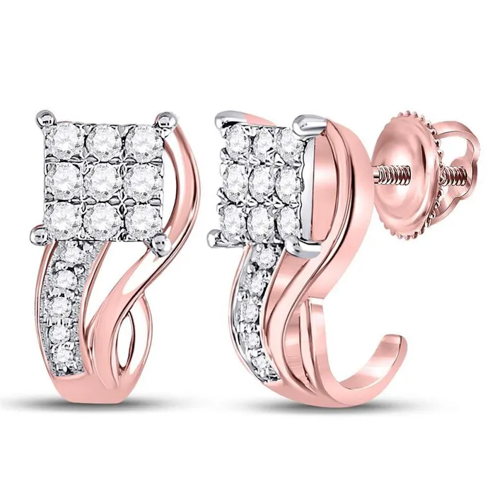 gndatlanta Earrings 10kt Rose Gold Round Diamond Square Half J Hoop Earrings 38 Cttw gndatlanta Earrings 10kt Rose Gold Round Diamond Square Half J Hoop Earrings 38 Cttw