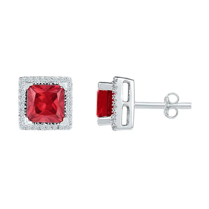gndatlanta Earrings 14k White Gold Princess Created Ruby Stud Earrings 2 Cttw gndatlanta Earrings 14k White Gold Princess Created Ruby Stud Earrings 2 Cttw