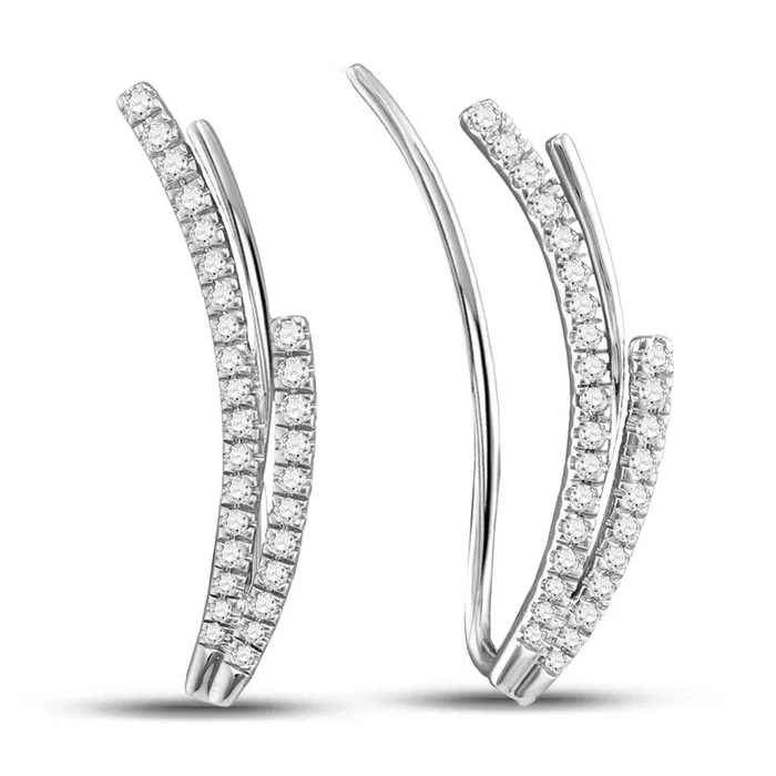 gndatlanta Earrings 14k White Gold Round Diamond Double Row Climber Earrings 13 Cttw gndatlanta Earrings 14k White Gold Round Diamond Double Row Climber Earrings 13 Cttw