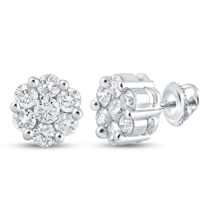 gndatlanta Earrings 14k White Gold Round Diamond Flower Cluster Earrings 2 Cttw gndatlanta Earrings 14k White Gold Round Diamond Flower Cluster Earrings 2 Cttw