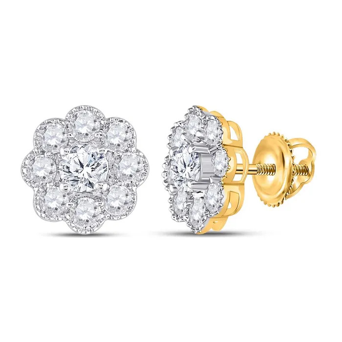 gndatlanta Earrings 14k Yellow Gold Round Diamond Flower Cluster Earrings 2 Cttw gndatlanta Earrings 14k Yellow Gold Round Diamond Flower Cluster Earrings 2 Cttw