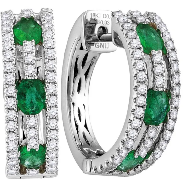gndatlanta Earrings 18k White Gold Oval Emerald Diamond Hoop Earrings 112 Cttw gndatlanta Earrings 18k White Gold Oval Emerald Diamond Hoop Earrings 112 Cttw