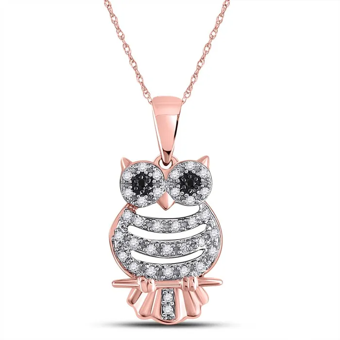 gndatlanta Necklaces 10k Rose Gold Round Black Diamond Owl Animal Pendant 16 Cttw gndatlanta Necklaces 10k Rose Gold Round Black Diamond Owl Animal Pendant 16 Cttw