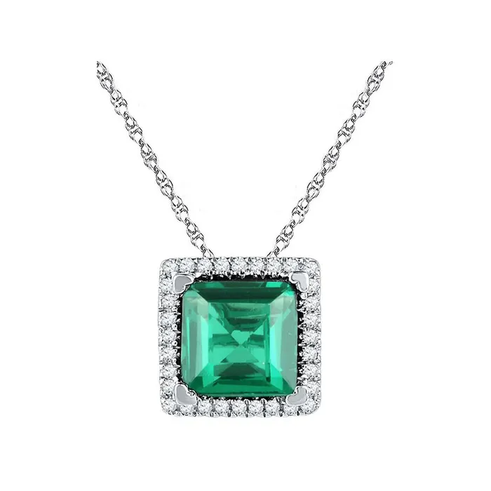 gndatlanta Necklaces 14k White Gold Princess Created Emerald Square Pendant 134 Cttw gndatlanta Necklaces 14k White Gold Princess Created Emerald Square Pendant 134 Cttw