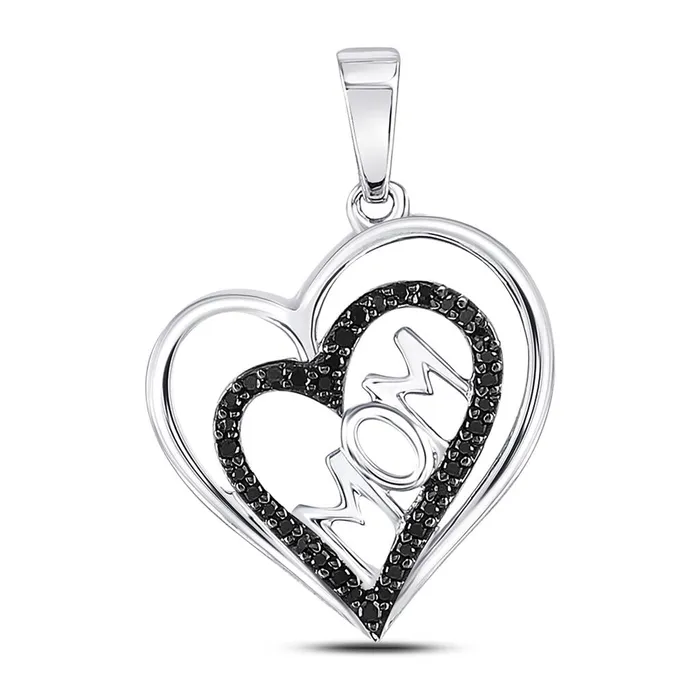 gndatlanta Necklaces 14k White Gold Round Black Diamond Mom Mother Heart Pendant 18 Cttw