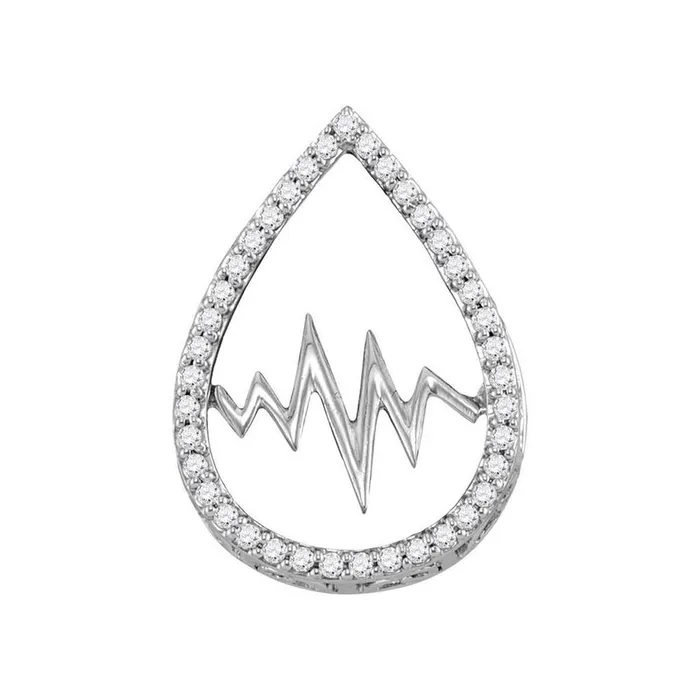 gndatlanta Necklaces 14k White Gold Round Diamond Heartbeat Teardrop Pendant 15 Cttw gndatlanta Necklaces 14k White Gold Round Diamond Heartbeat Teardrop Pendant 15 Cttw