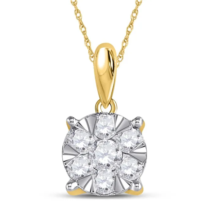 gndatlanta Necklaces 14k Yellow Gold Round Diamond Flower Cluster Pendant 12 Cttw gndatlanta Necklaces 14k Yellow Gold Round Diamond Flower Cluster Pendant 12 Cttw