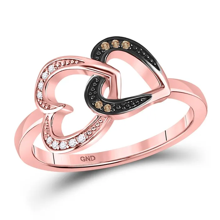 gndatlanta Rings 10k Rose Gold Round Brown Diamond Double Heart Ring 120 Cttw gndatlanta Rings 10k Rose Gold Round Brown Diamond Double Heart Ring 120 Cttw