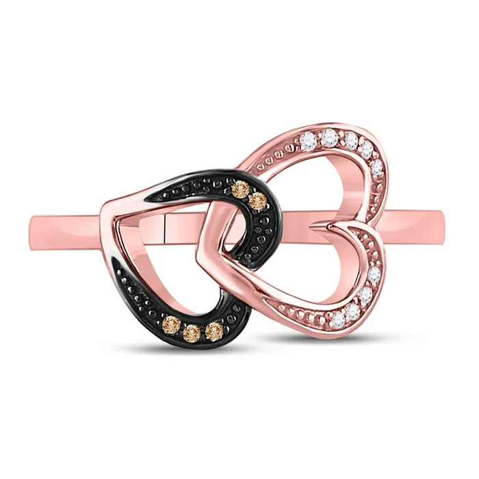 gndatlanta Rings 10k Rose Gold Round Brown Diamond Double Heart Ring 120 Cttw