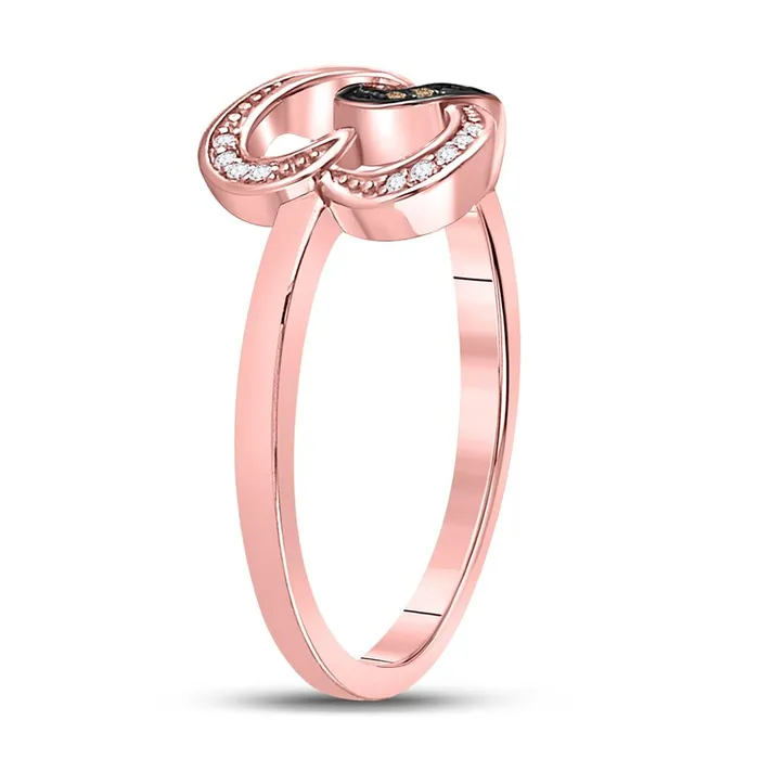 gndatlanta Rings 10k Rose Gold Round Brown Diamond Double Heart Ring 120 Cttw