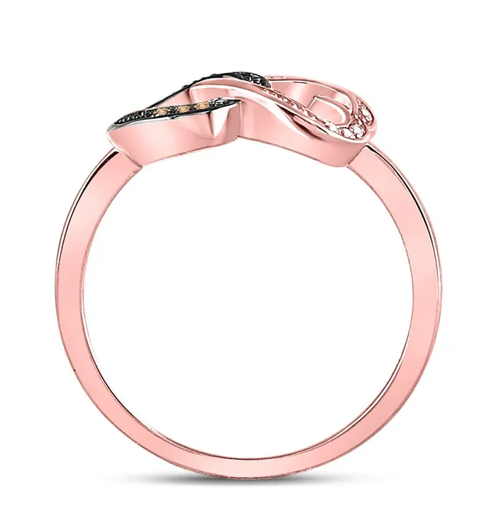 gndatlanta Rings 10k Rose Gold Round Brown Diamond Double Heart Ring 120 Cttw