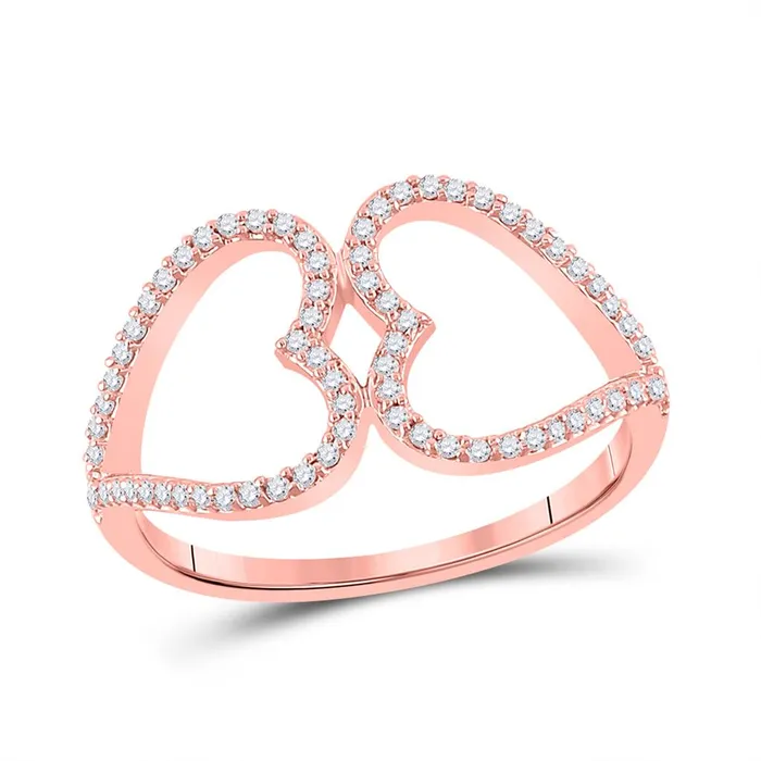 gndatlanta Rings 10k Rose Gold Round Diamond Negative Space Heart Ring 15 Cttw