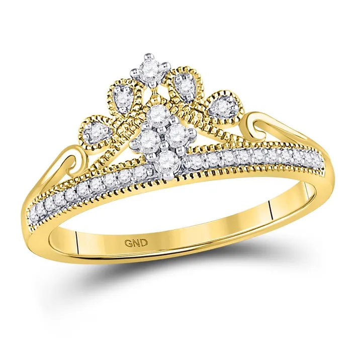 gndatlanta Rings 10k Yellow Gold Round Diamond Crown Tiara Fashion Ring 16 Cttw gndatlanta Rings 10k Yellow Gold Round Diamond Crown Tiara Fashion Ring 16 Cttw