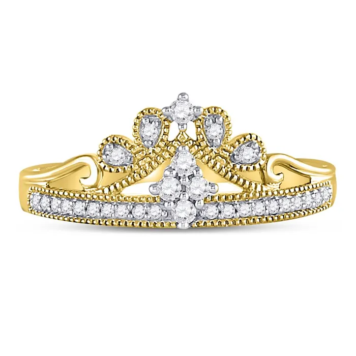 gndatlanta Rings 10k Yellow Gold Round Diamond Crown Tiara Fashion Ring 16 Cttw