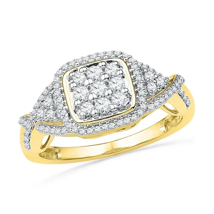gndatlanta Rings 10k Yellow Gold Round Diamond Square Cluster Ring 12 Cttw gndatlanta Rings 10k Yellow Gold Round Diamond Square Cluster Ring 12 Cttw
