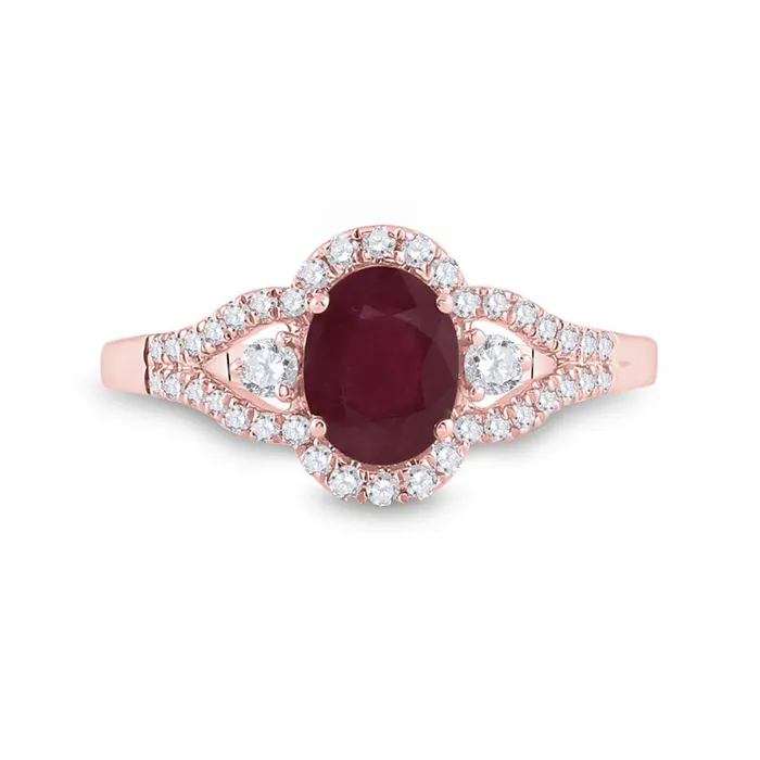 gndatlanta Rings 14k Rose Gold Oval Ruby Solitaire Diamond Ring 158 Cttw